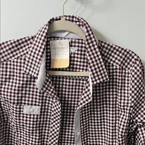 Women’s Burgundy Gingham Button-Down Blouse